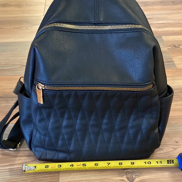 Designer Look Black Faux Leather Quilted Backpack Purse - Picture 13 of 13